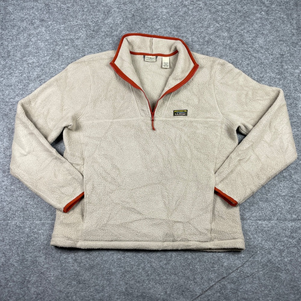 LL Bean Fleece Pullover Mens Large Beige Hi-Pile Sherpa Quarter Zip 511605